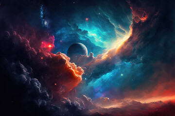 Wall Mural - abstract cosmic background. colorful background with planets and stars. colorful space illustration.