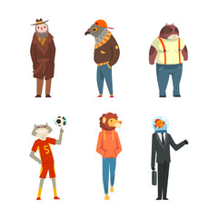 Sticker - Animal Character Wearing Human Clothing Standing and Walking Vector Set