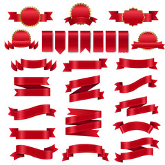 Wall Mural - Red Ribbon Big Set And Isolated White Background