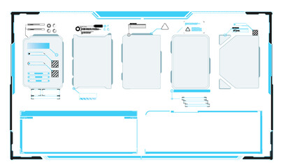 Poster - interface elements. futuristic abstract HUD frame screen, button, loading, text isolated on  background. GUI elements for game. Data information infographic. Vector