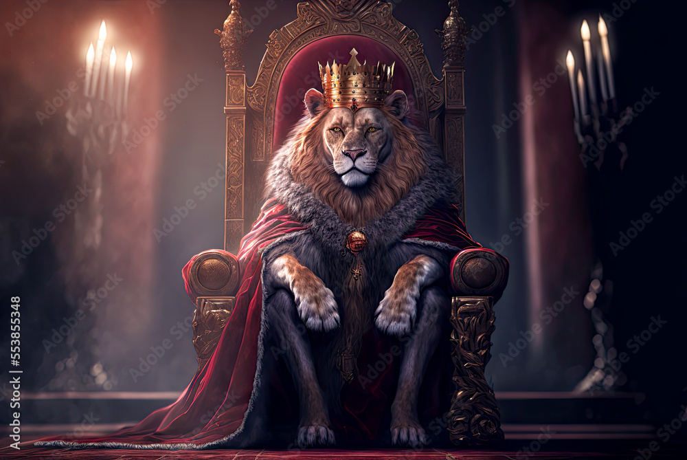 Royal lion sitting on a throne, candles. Generative AI Stock ...