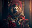 Leinwandbild Motiv Royal lion sitting on a throne, closeup. Generative AI