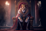Royal lion sitting on a throne, closeup. Generative AI Stock Illustration