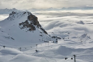 Canvas Print - Skiing slopes from the top