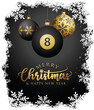 8 Ball Billiards Christmas Sport Greeting Gold Luxury Card with Snow frame - Merry Christmas and happy new year text