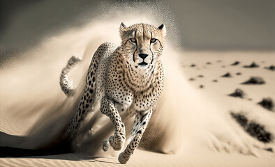 Wall Mural - Cheetah  stalking fro prey on savanna, digital art
