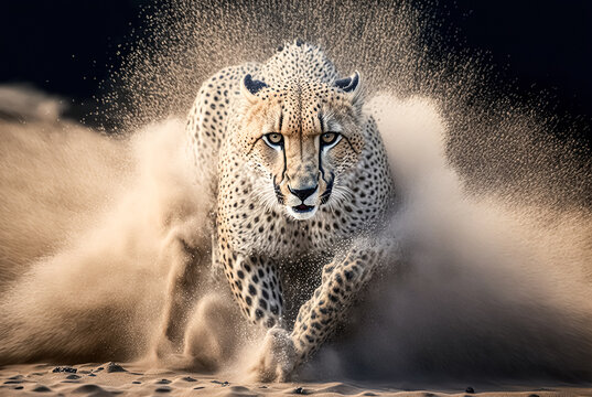 Cheetah  stalking fro prey on savanna, digital art
