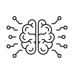 Poster - Artificial Intelligence Line Icon. Human Brain and Network Technology Linear Pictogram. AI, Innovation Neuroscience Concept Outline Icon. Editable Stroke. Isolated Vector Illustration