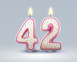 Happy Birthday years. 42 anniversary of the birthday, Candle in the form of numbers. Vector