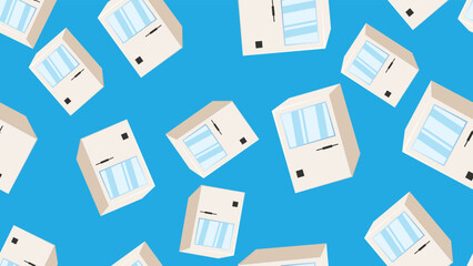 Poster - Old retro blue vintage music cassette tape recorder with magnetic tape on reels and speakers from the 70s, 80s, 90s. Beautiful icon. Vector illustration