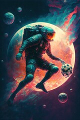 Wall Mural - Astronaut playing soccer in space
