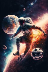 Wall Mural - Astronaut playing soccer in space