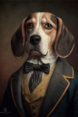 Wall Mural - Beagle dressed as a 19th century gentleman Generative AI