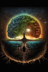 Wall Mural - Yggdrasil the eternal tree in the middle of the world