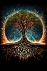 Wall Mural - Yggdrasil the eternal tree in the middle of the world