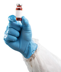 Sticker - Doctor hand holds a Coronavirus vaccine jointly developed, immunization and treatment of Coronavirus