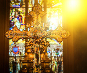 Wall Mural - The symbol of the cross of Jesus Christ that appears inside the church Used to make beautiful Christian rituals, love, sacrifice, beautiful mercy.