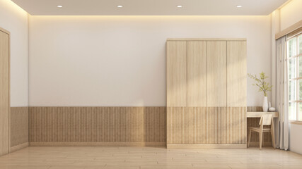 Wall Mural - Minimalist style empty room decorated with wood wardrobe. 3d rendering