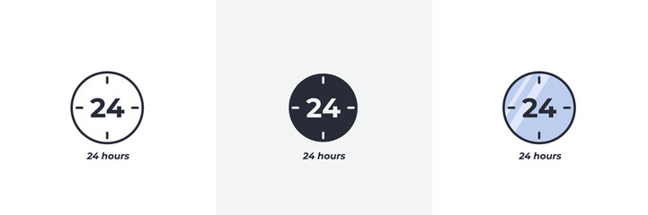 Fototapete - 24 hours icon. Line, solid and filled outline colorful version, outline and filled vector sign. Idea Symbol, logo illustration. Vector graphics
