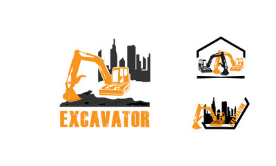 Wall Mural - Set of Construction Vehicle logo designs vector, Excavator logo