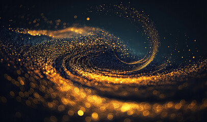 digital gold particles wave and light abstract background with shining floor particle stars dust. fu