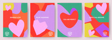 Creative Concept Of Happy Valentines Day Cards Set. Modern Abstract Art Design With Hearts, Geometric And Liquid Shapes. Templates For Celebration, Ads, Branding, Banner, Cover, Label, Poster, Sales