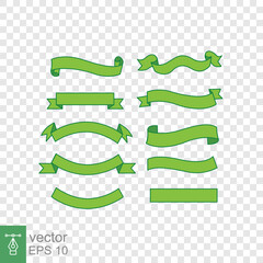 Wall Mural - Big green ribbons set. Curve, rolled, curl, peel, empty, blank, banner template. Simple flat style. Green mint with shadow. Vector illustration isolated on transparent background. EPS 10.