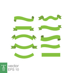 Wall Mural - Big green ribbons set. Curve, rolled, curl, peel, empty, blank, banner template. Simple flat style. Green mint with shadow. Vector illustration isolated on white background. EPS 10.