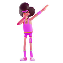 Wall Mural - 3D illustration. Cartoon Illustration of 3D Athlete character showing DAB pose. wearing cool sunglasses. wearing cute head ties. 3D Cartoon Character