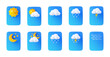 © klyaksun - 3d render weather app icons, widget interface elements isolated set. Web or mobile application ui design. Sun, fog, cloud, rain, lightning and snow, day or night cartoon illustration in plastic style