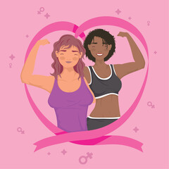 Poster - interracial girls with breast cancer ribbon