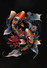 The Painting Of Colorful Koi Fish Illustration Created With Generative AI Technology