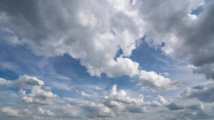 Wall Mural - Blue sky white clouds. Puffy fluffy white clouds. Cumulus cloud cloudscape timelapse. Summer blue sky time lapse. Nature weather blue sky. White clouds background. Cloud time lapse , video loop