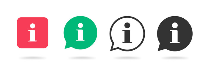 Poster - Info hint tip icon logo simple red green pictogram vector, i manual ui help desk advice bubble, information glyph label thin line art outline linear clipart graphic, round square button image sign