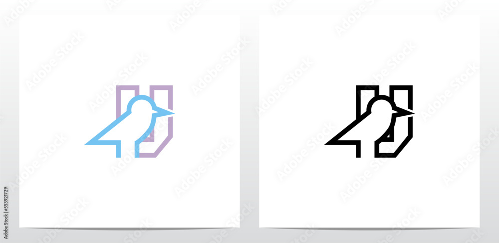 Bird Standing Outline Letter Logo Design V Stock Vector | Adobe Stock