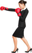 © Maridav - Business woman boxing - business competition concept with businesswoman punching standing in full length profile. Young Asian / Caucasian professional isolated cutout PNG on transparent background.