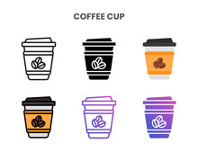 Coffee Cup Icons Vector Illustration Set Line, Flat, Glyph, Outline Color Gradient. Great For Web, App, Presentation And More. Editable Stroke And Pixel Perfect.