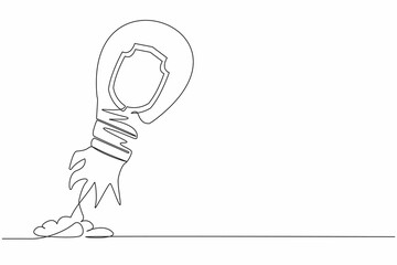 Poster - Single one line drawing shield launching with light bulb. Business protection in global competition. Security to launch project or time management. Continuous line design graphic vector illustration