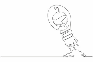 Poster - continuous one line drawing bomb launching with light bulb. anticipation economic or financial crisi