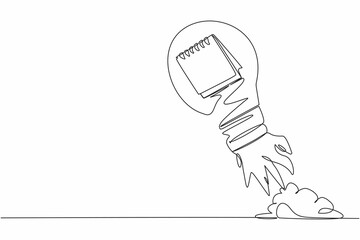 Poster - Single continuous line drawing calendar launching with light bulb. Symbol of achieve business goals. Startup company concept. Agenda event in office. One line draw graphic design vector illustration