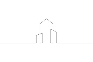 Wall Mural - One continuous line. Modern house logo. Minimalistic house silhouette. Housing construction. Building. One continuous line on a white background.