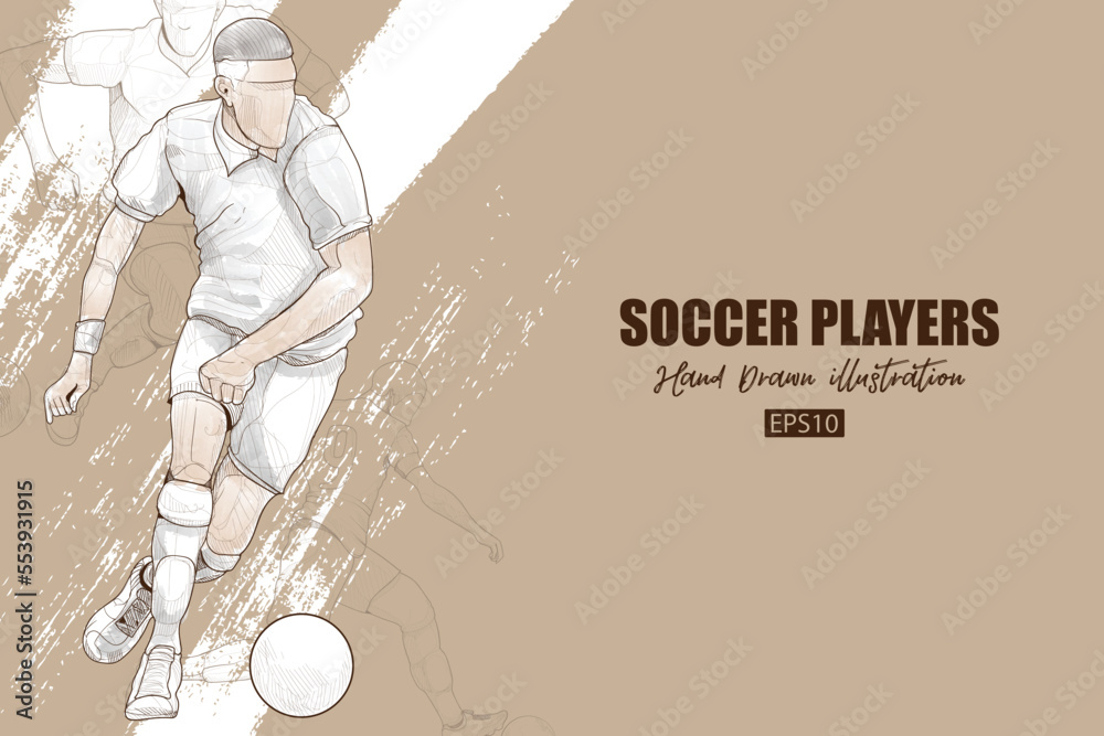 soccer background design. hand drawn vector football player. sport drawing illustration.