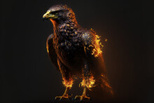 Fantasy Dreamland Eagle With Fire, Isolated On Black Background, Concept Art. Epic Animal Illustration, Intense Color.