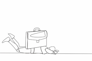 Poster - Single continuous line drawing stressed robot under heavy briefcase burden. Pressure from too much responsibility. Artificial intelligence and machine learning processes. One line draw design vector