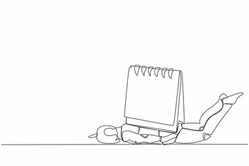 Poster - Continuous one line drawing stressed robot under heavy calendar burden. Tired robot with work problem and deadline. Humanoid robot cybernetic organism. Single line design vector graphic illustration