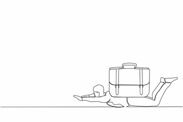 Poster - Single continuous line of drawing depressed businessman under heavy briefcase burden. Anxiety from work and overload. Pressure from too much responsibility. One line graphic design vector illustration