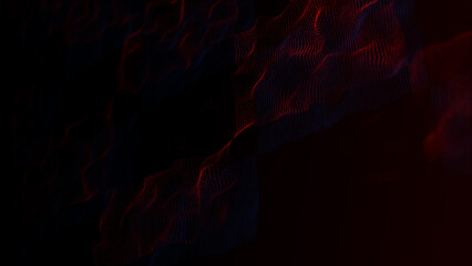 Poster - Textured wave of particles. Visualization of technological connections. Molecular connection of particles in space. A wave of atoms. 3d rendering.