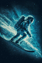 Vintage Astronaut Skiing Among A Galaxy Created With Generative AI Technology