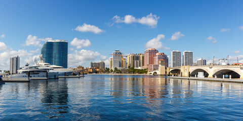Wall Mural - Royal Park Bridge with marina and skyline panorama in West Palm Beach, USA