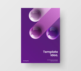 Vivid handbill design vector concept. Unique 3D spheres catalog cover template.
